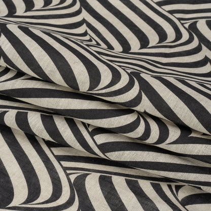 Black and Beige Swirling Stripes Lightweight Linen Woven