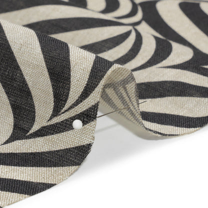 Black and Beige Swirling Stripes Lightweight Linen Woven