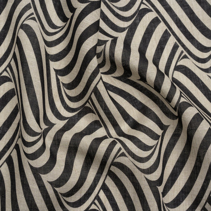 Black and Beige Swirling Stripes Lightweight Linen Woven