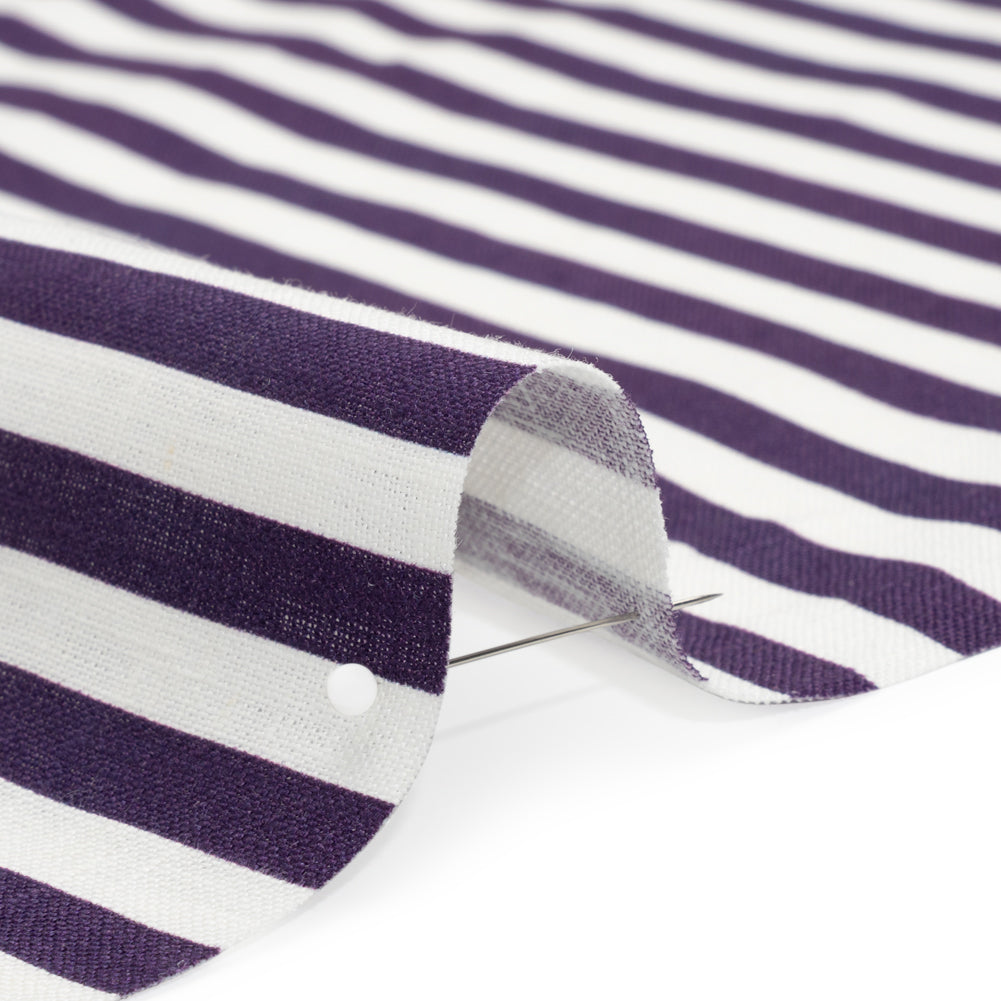 Medium Weight Linen Woven - Eggplant Stripes - Lydia Collection - Detail