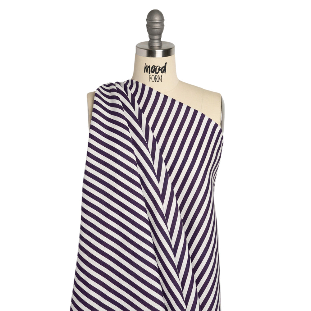 Medium Weight Linen Woven - Eggplant Stripes - Lydia Collection - Drape