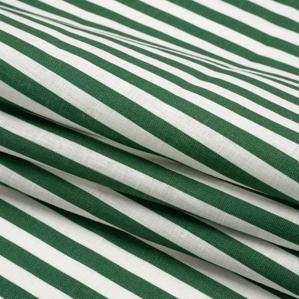Medium Weight Linen Woven - Hunter Green Stripes - Lydia Collection