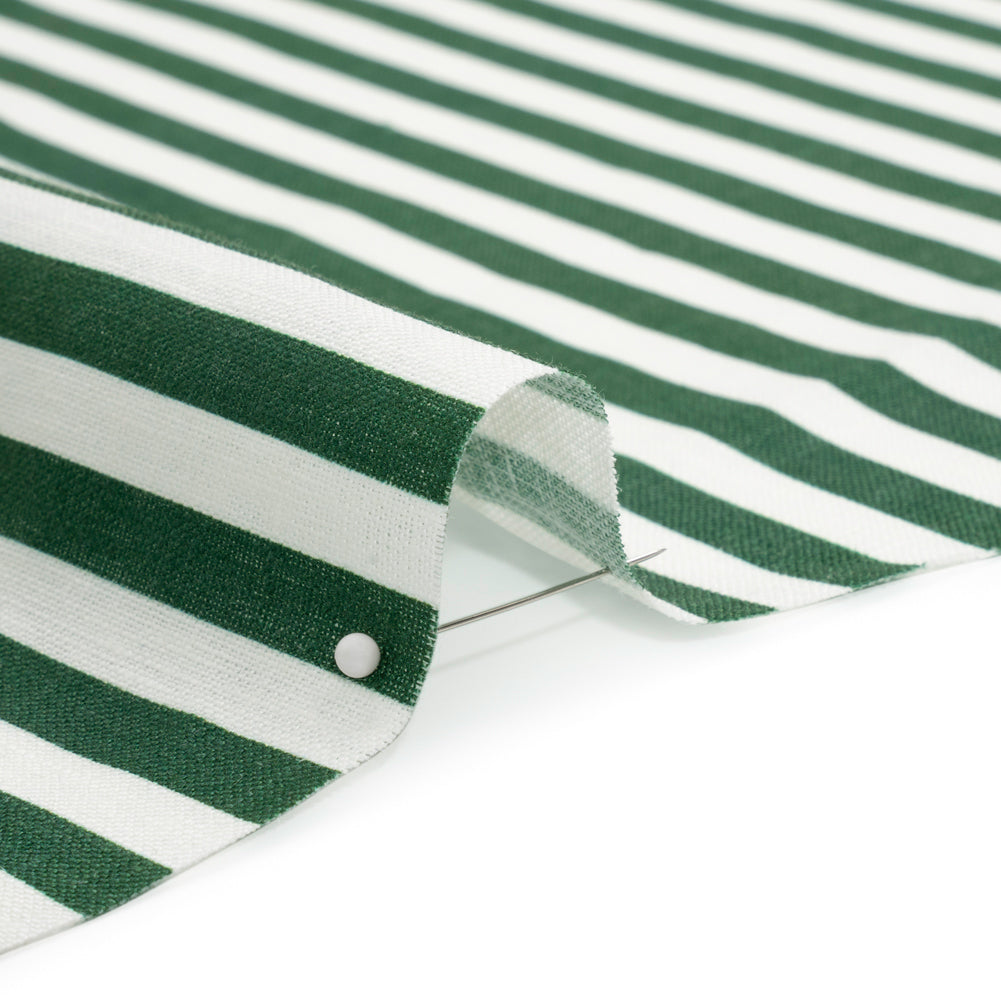 Medium Weight Linen Woven - Hunter Green Stripes - Lydia Collection