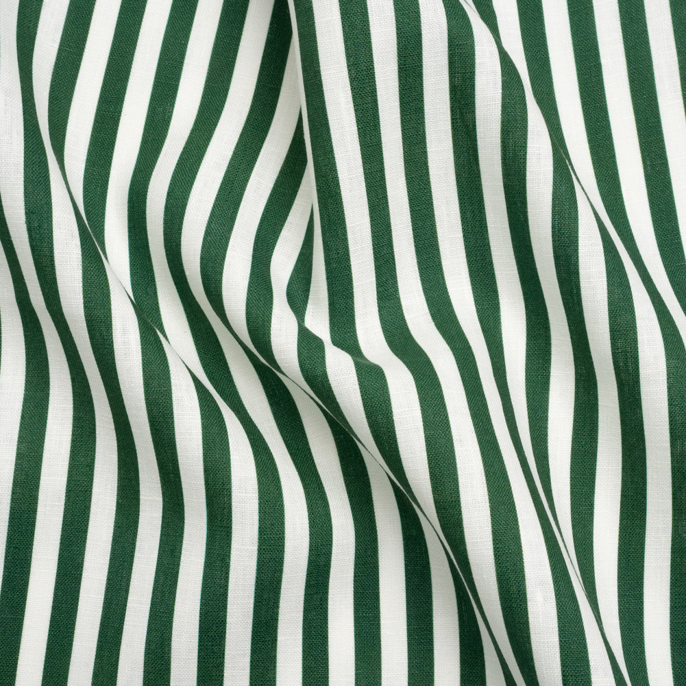 Medium Weight Linen Woven - Hunter Green Stripes - Lydia Collection