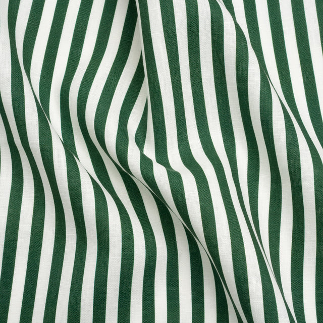 Medium Weight Linen Woven - Hunter Green Stripes - Lydia Collection