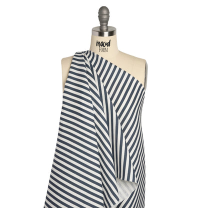 Medium Weight Linen Woven - Steel Blue Stripes - Lydia Collection