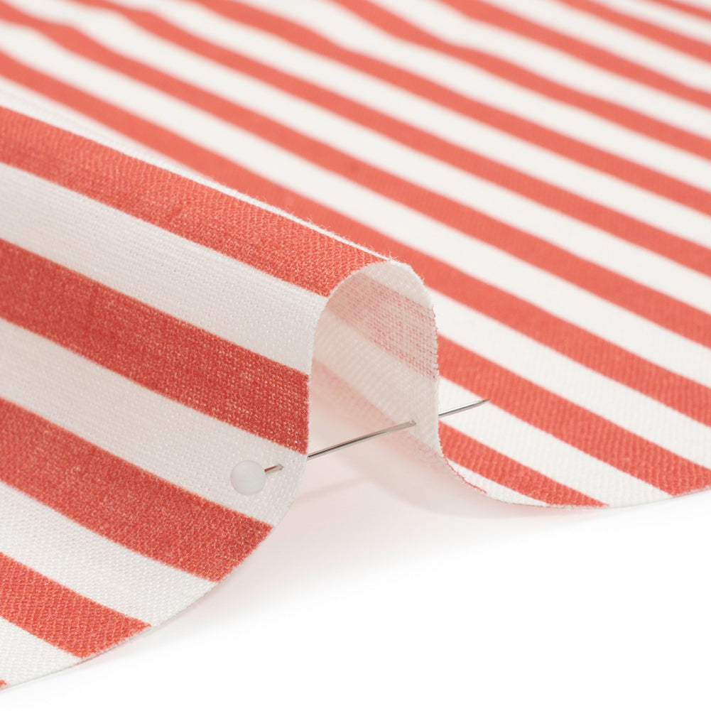 Medium Weight Linen Woven - Coral Stripes - Lydia Collection