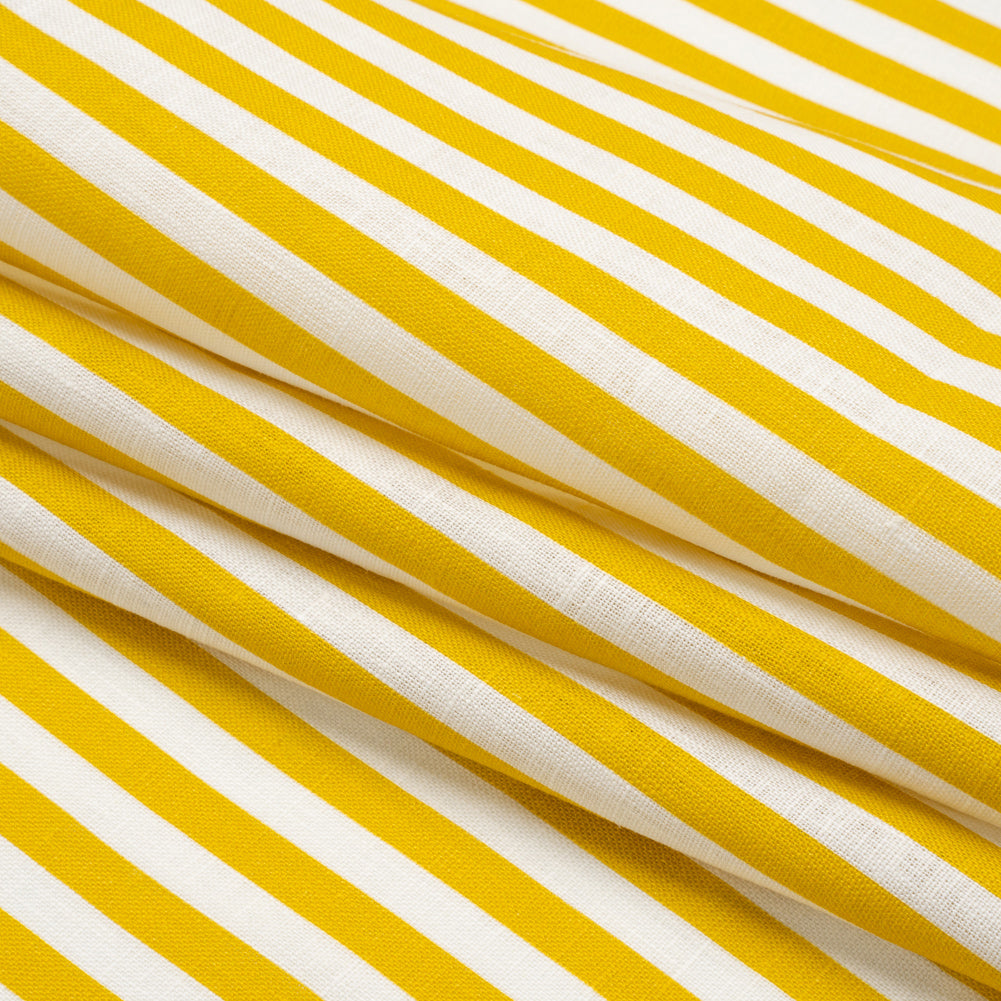 Medium Weight Linen Woven - Citrus Yellow Stripes - Lydia Collection Folded
