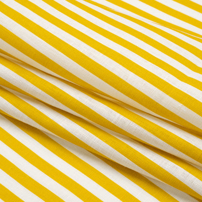 Medium Weight Linen Woven - Citrus Yellow Stripes - Lydia Collection Folded