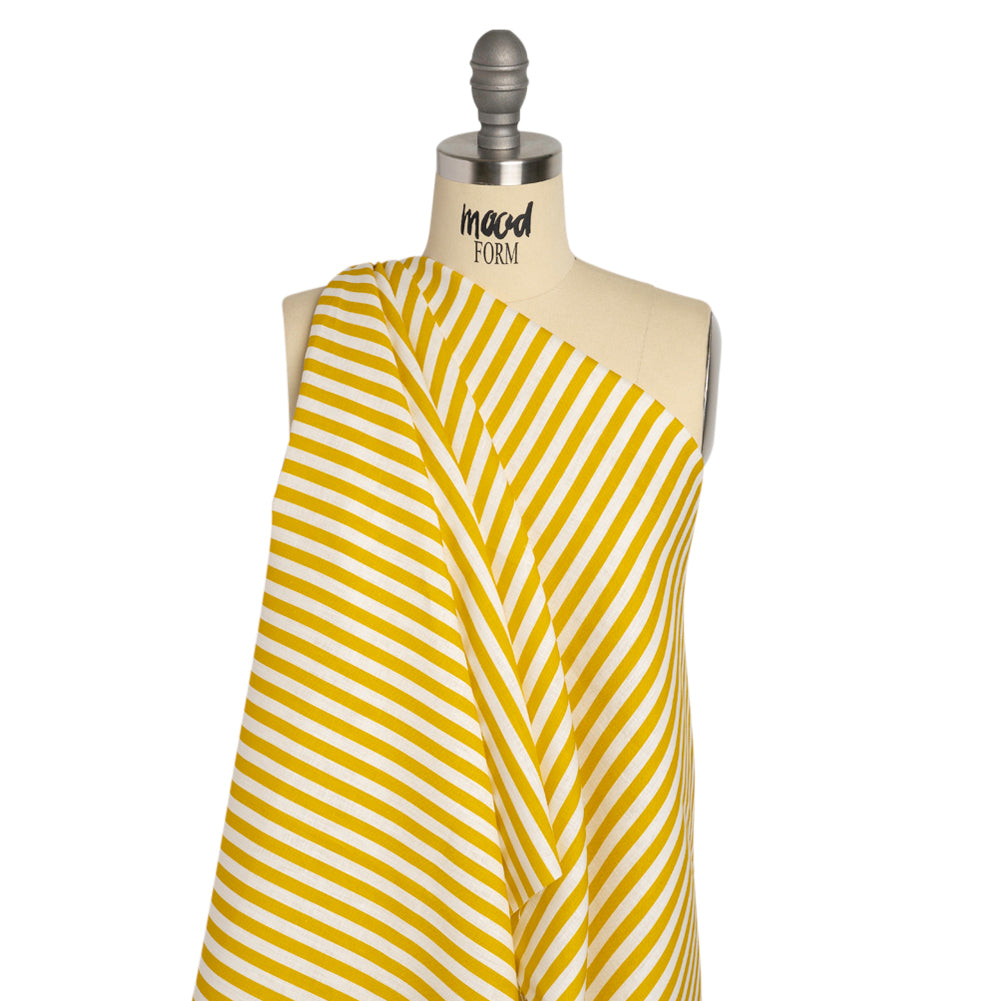 Medium Weight Linen Woven - Citrus Yellow Stripes - Lydia Collection Drape