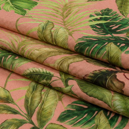 Cotton and Viscose Striped Seersucker Print - Pink Leaves - Mood Exclusive Tropic Royale Folded
