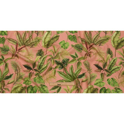 Cotton and Viscose Striped Seersucker Print - Pink Leaves - Mood Exclusive Tropic Royale Full