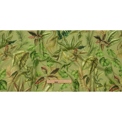 Cotton and Viscose Striped Seersucker Print - Green Leaves - Mood Exclusive Tropic Royale Full