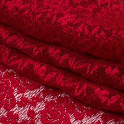 Red Floral Pleated Embroidered Lace with Scalloped Edges Folded