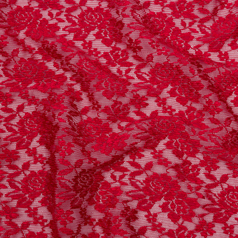 Red Floral Pleated Embroidered Lace with Scalloped Edges