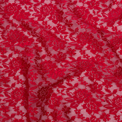 Red Floral Pleated Embroidered Lace with Scalloped Edges