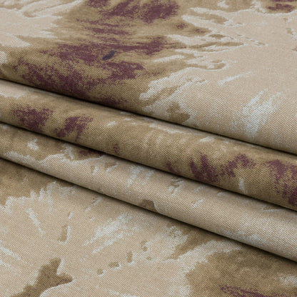 Beige, Taupe and Burgundy Tie Dye Stretch Cotton Canvas Folded
