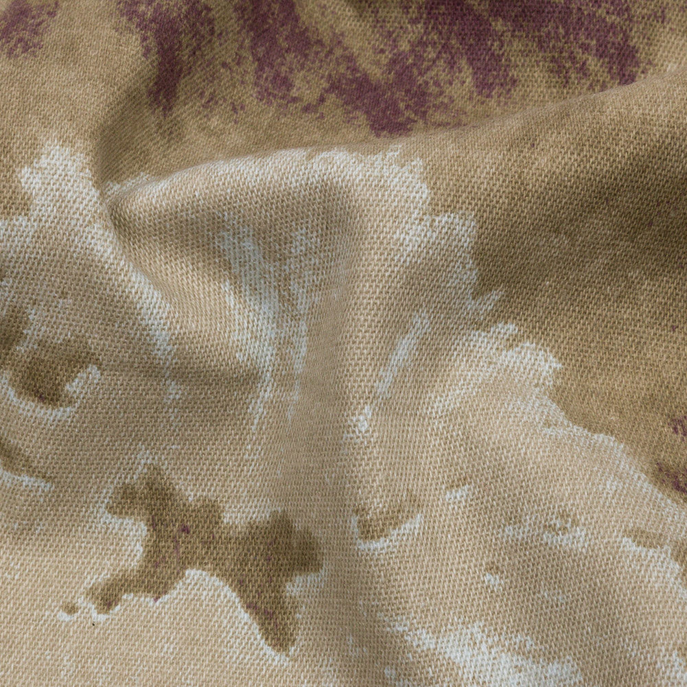 Beige, Taupe and Burgundy Tie Dye Stretch Cotton Canvas Detail