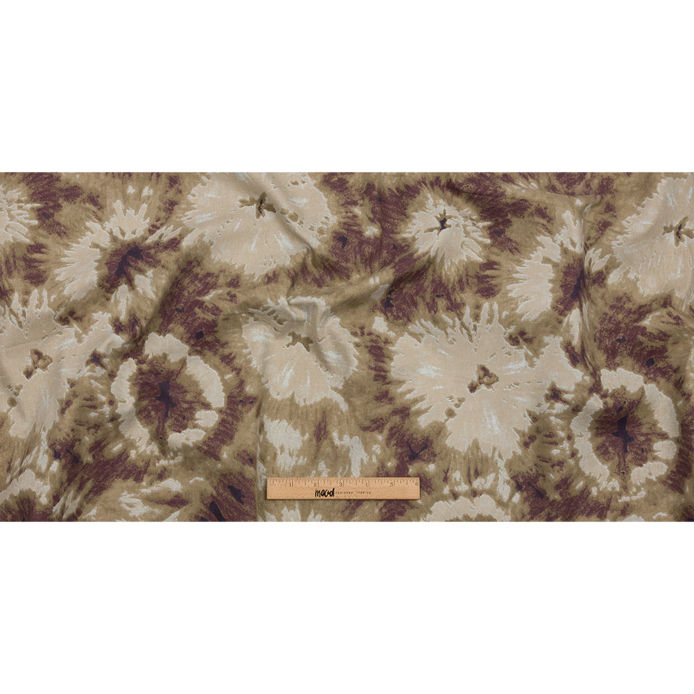 Beige, Taupe and Burgundy Tie Dye Stretch Cotton Canvas Full