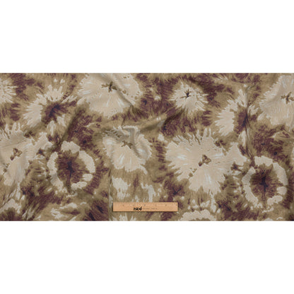 Beige, Taupe and Burgundy Tie Dye Stretch Cotton Canvas Full