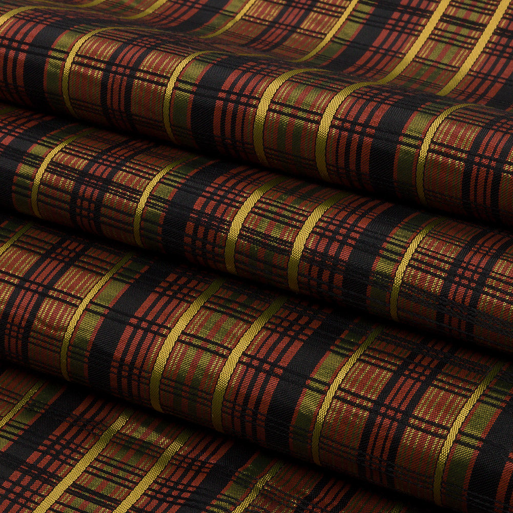 Olive, Burgundy and Black Plaid Polyester Jacquard Folded