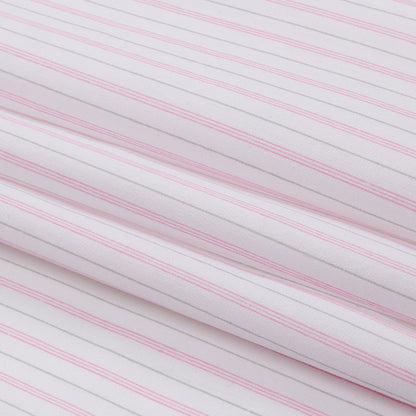 Pink, Gray and White Striped Stretch Cotton Shirting Folded