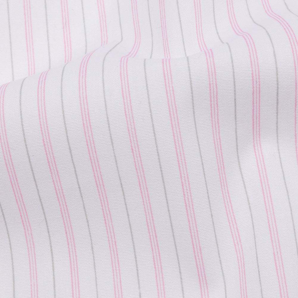 Pink, Gray and White Striped Stretch Cotton Shirting Detail