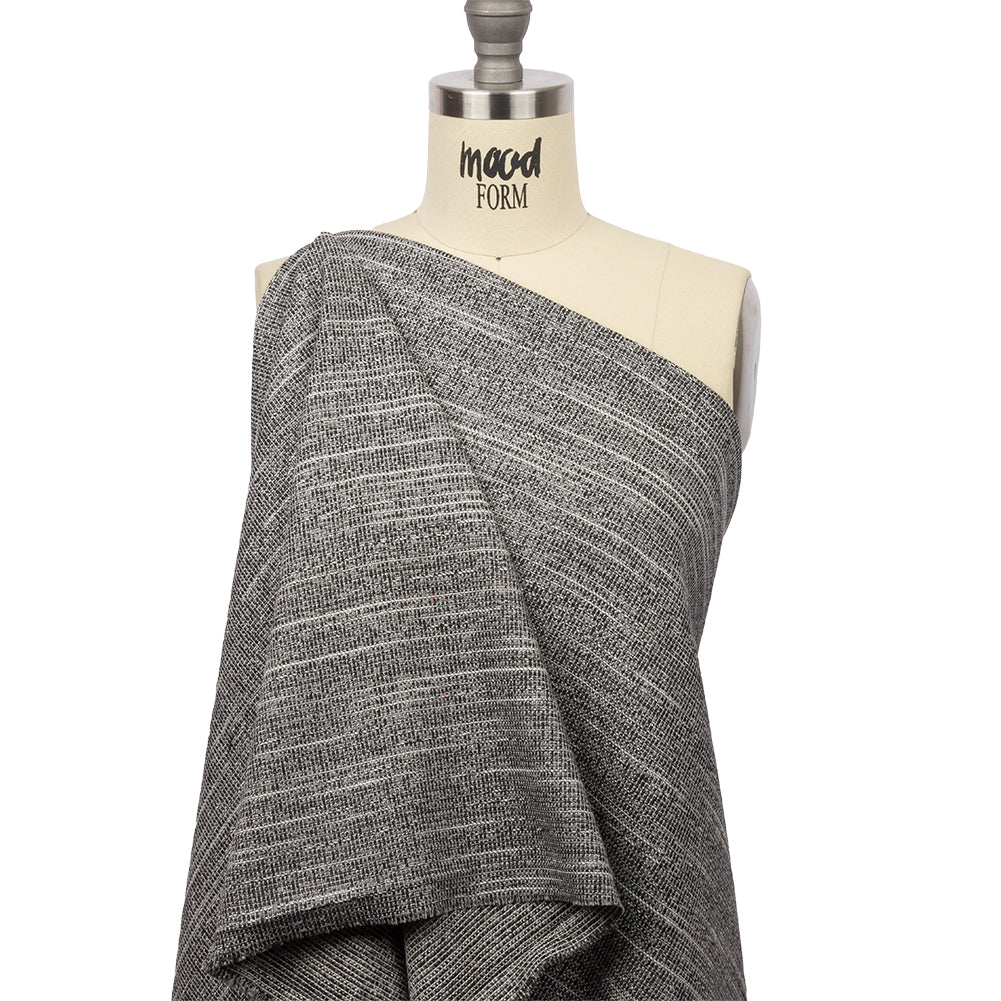 Black, White and Silver Metallic Polyester Tweed Drape