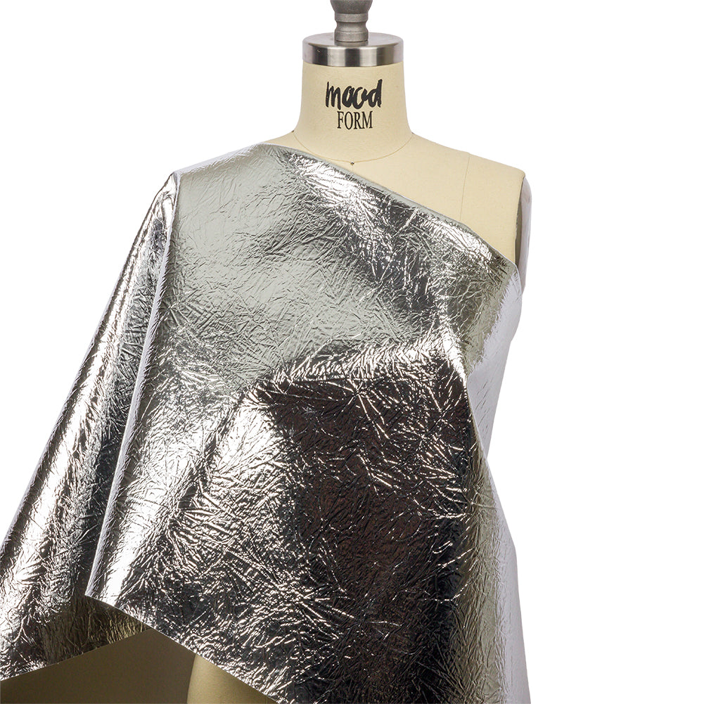 Crinkled Mirror Vinyl with Fabric Backing - Silver - Ingot Collection