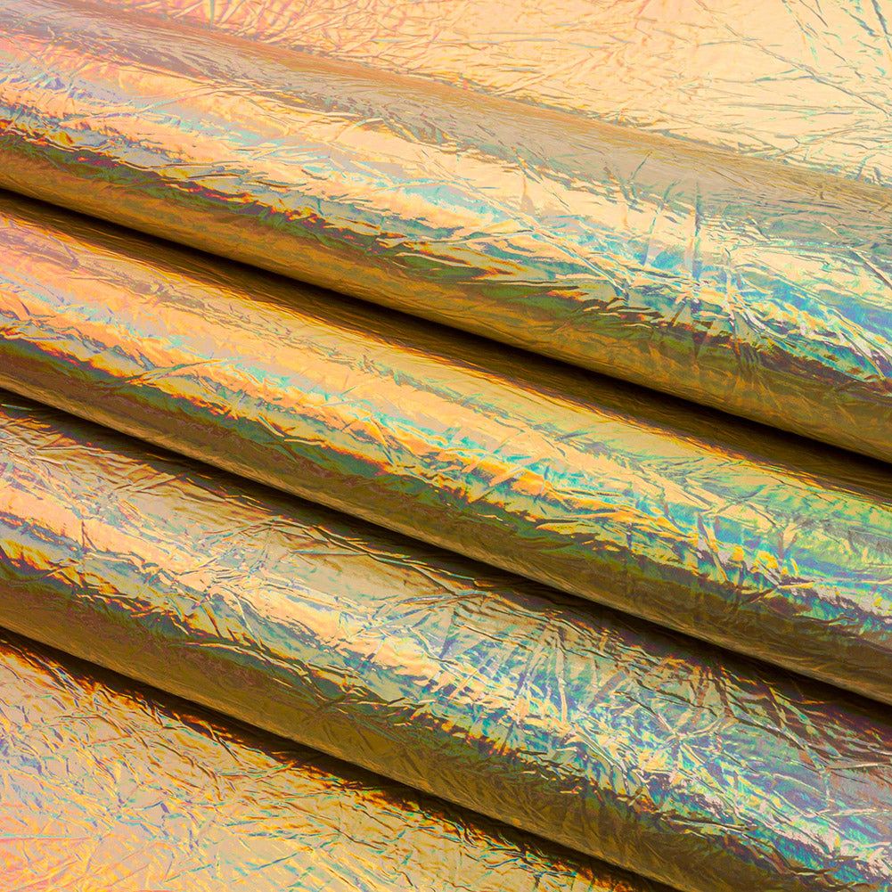 Crinkled Mirror Vinyl with Fabric Backing - Holographic Gold - Ingot Collection