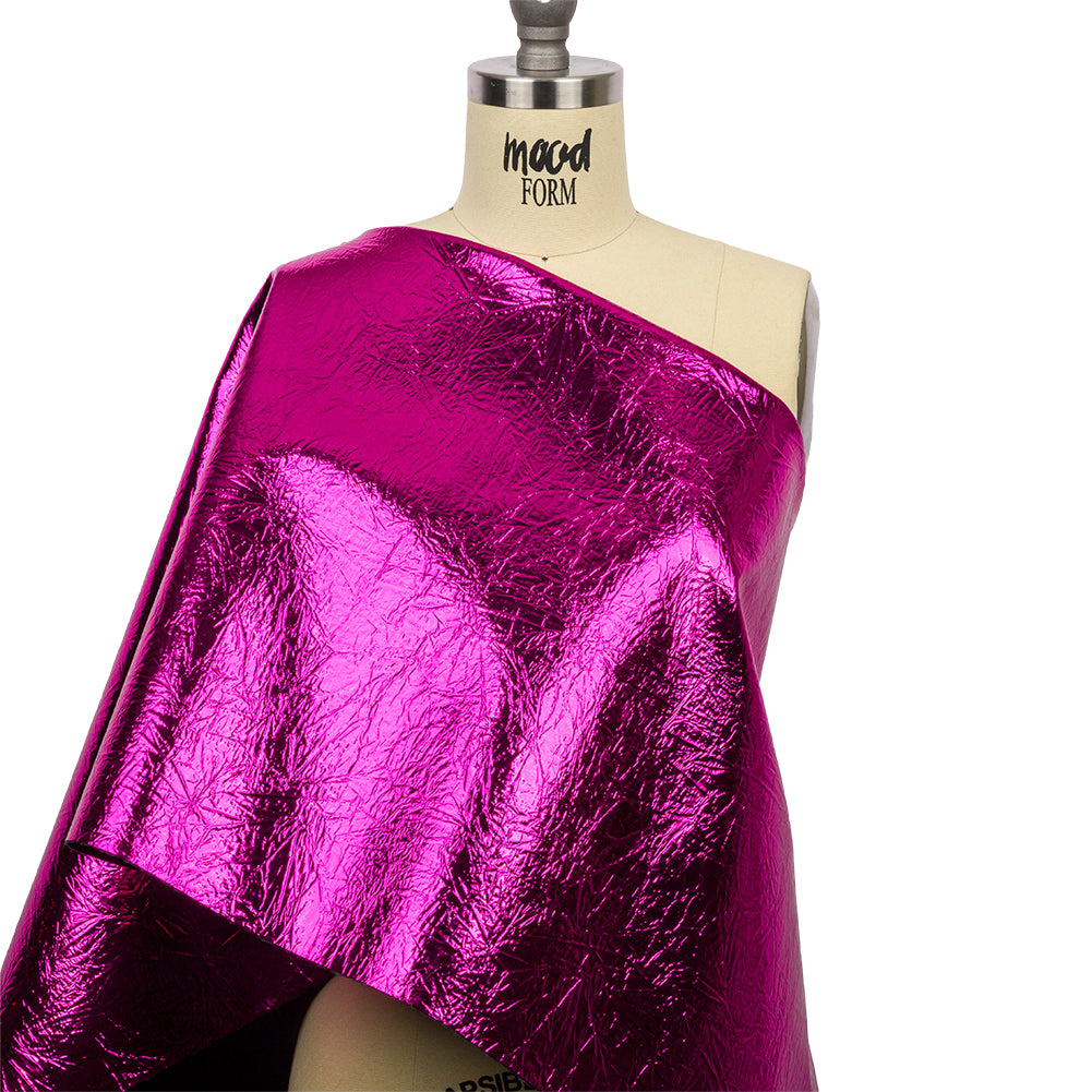Crinkled Mirror Vinyl with Fabric Backing - Fuchsia - Ingot Collection