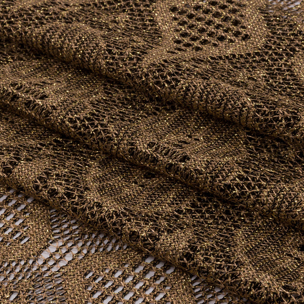 Bronze and Black Diamonds and Flowers Metallic Lace Panel with Fringe Folded