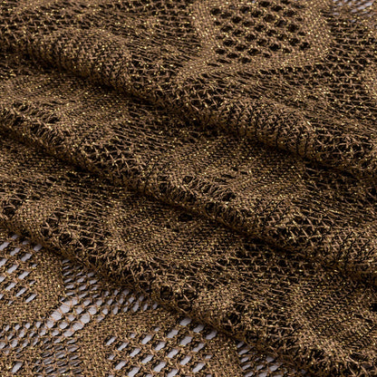 Bronze and Black Diamonds and Flowers Metallic Lace Panel with Fringe Folded