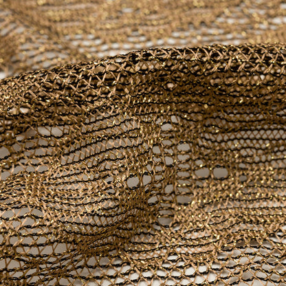 Bronze and Black Diamonds and Flowers Metallic Lace Panel with Fringe Detail