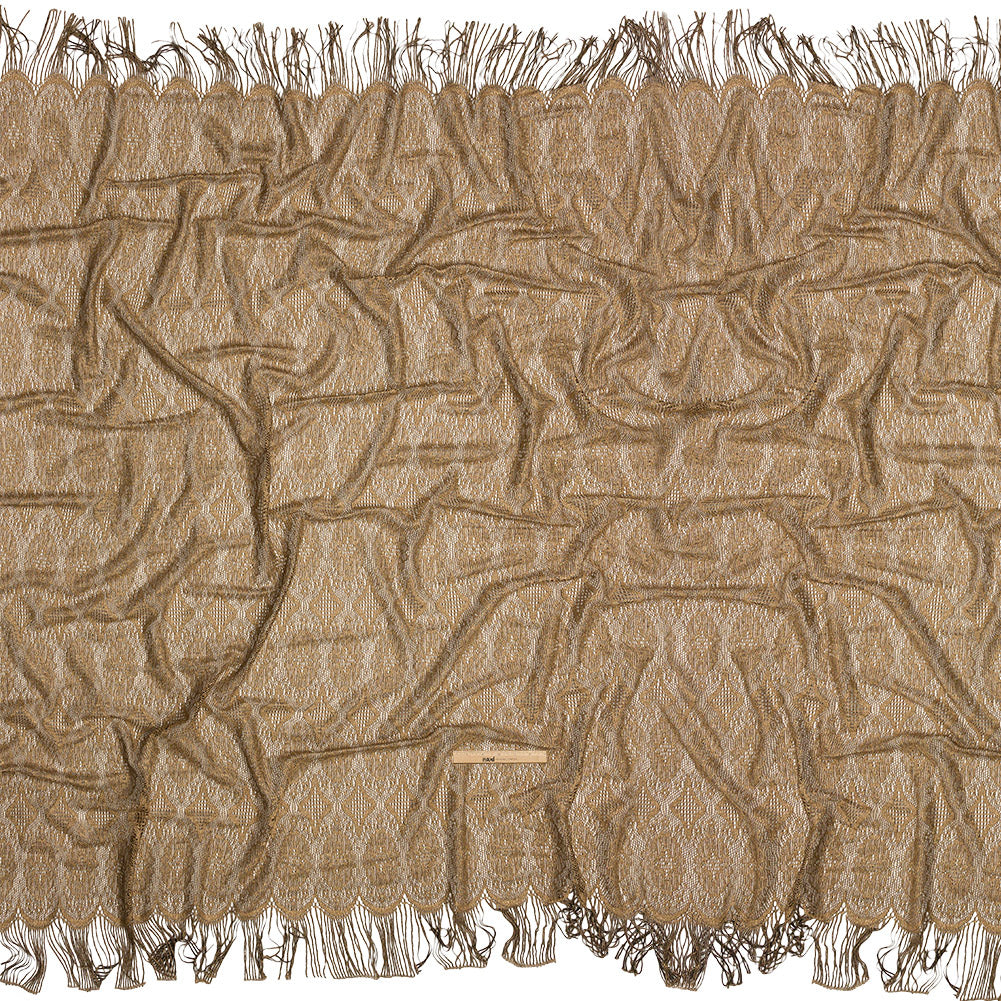 Bronze and Black Diamonds and Flowers Metallic Lace Panel with Fringe Full