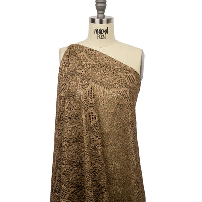 Bronze and Black Diamonds and Flowers Metallic Lace Panel with Fringe Drape