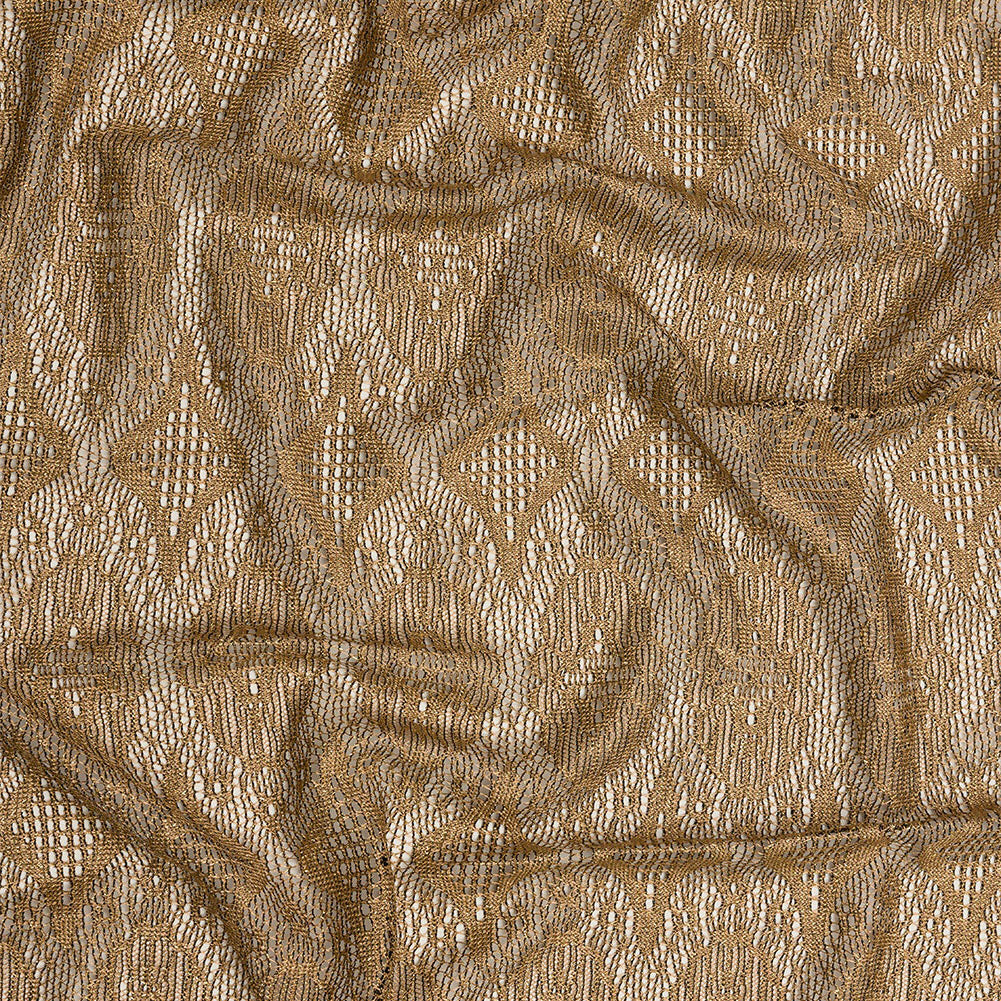 Bronze and Black Diamonds and Flowers Metallic Lace Panel with Fringe