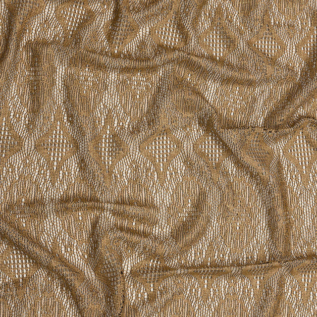 Bronze and Black Diamonds and Flowers Metallic Lace Panel with Fringe