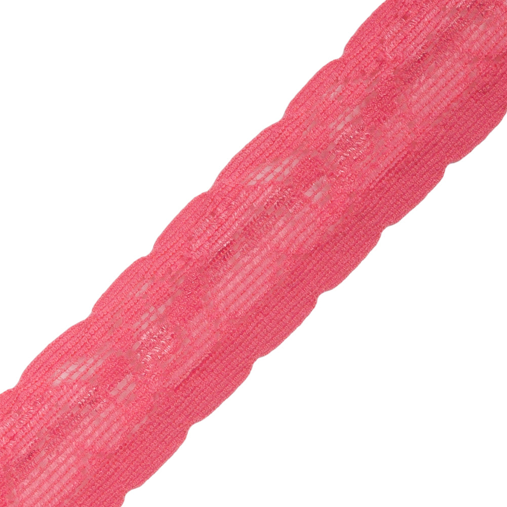 Famous NYC Designer Bubblegum Floral and Scalloped Stretch Lace Trim - 0.9375" Detail