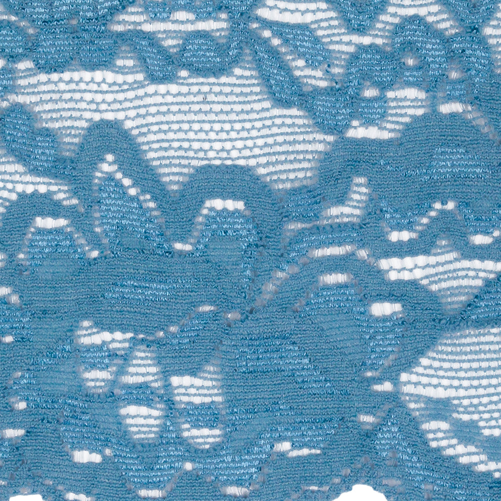 Famous NYC Designer Country Blue Floral Stretch Lace Trim with Scalloped Edges - 3.125" Detail