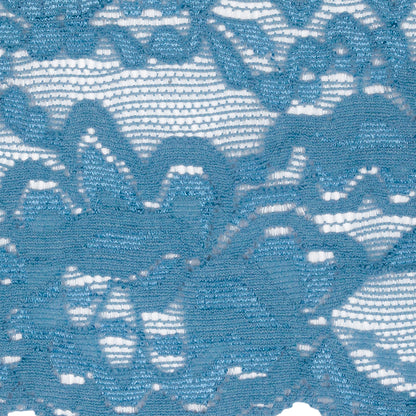 Famous NYC Designer Country Blue Floral Stretch Lace Trim with Scalloped Edges - 3.125" Detail