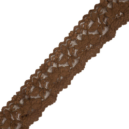 Famous NYC Designer Olive Brown Floral Stretch Lace Trim with Scalloped Edges - 2.375"