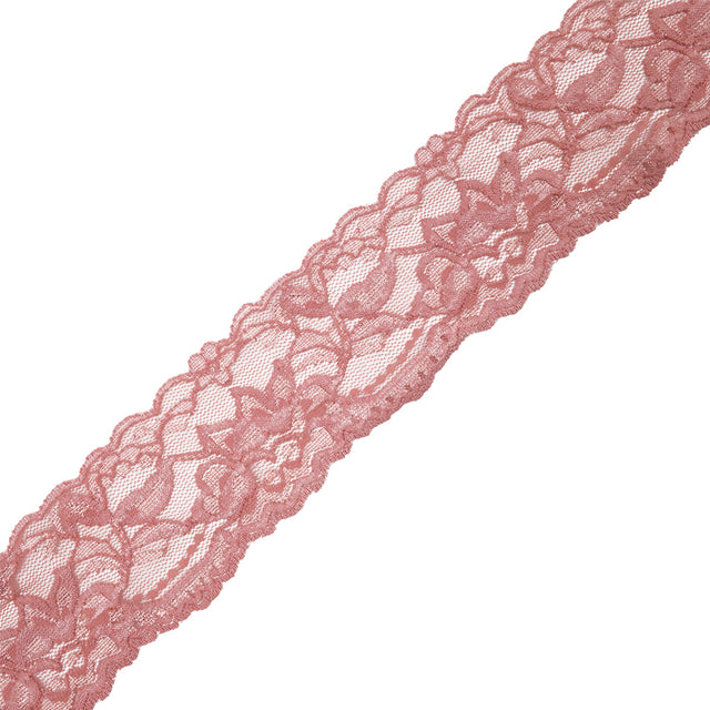 Famous NYC Designer Rose Two Tone Floral Vines Stretch Lace Trim with Scalloped Edges - 2"