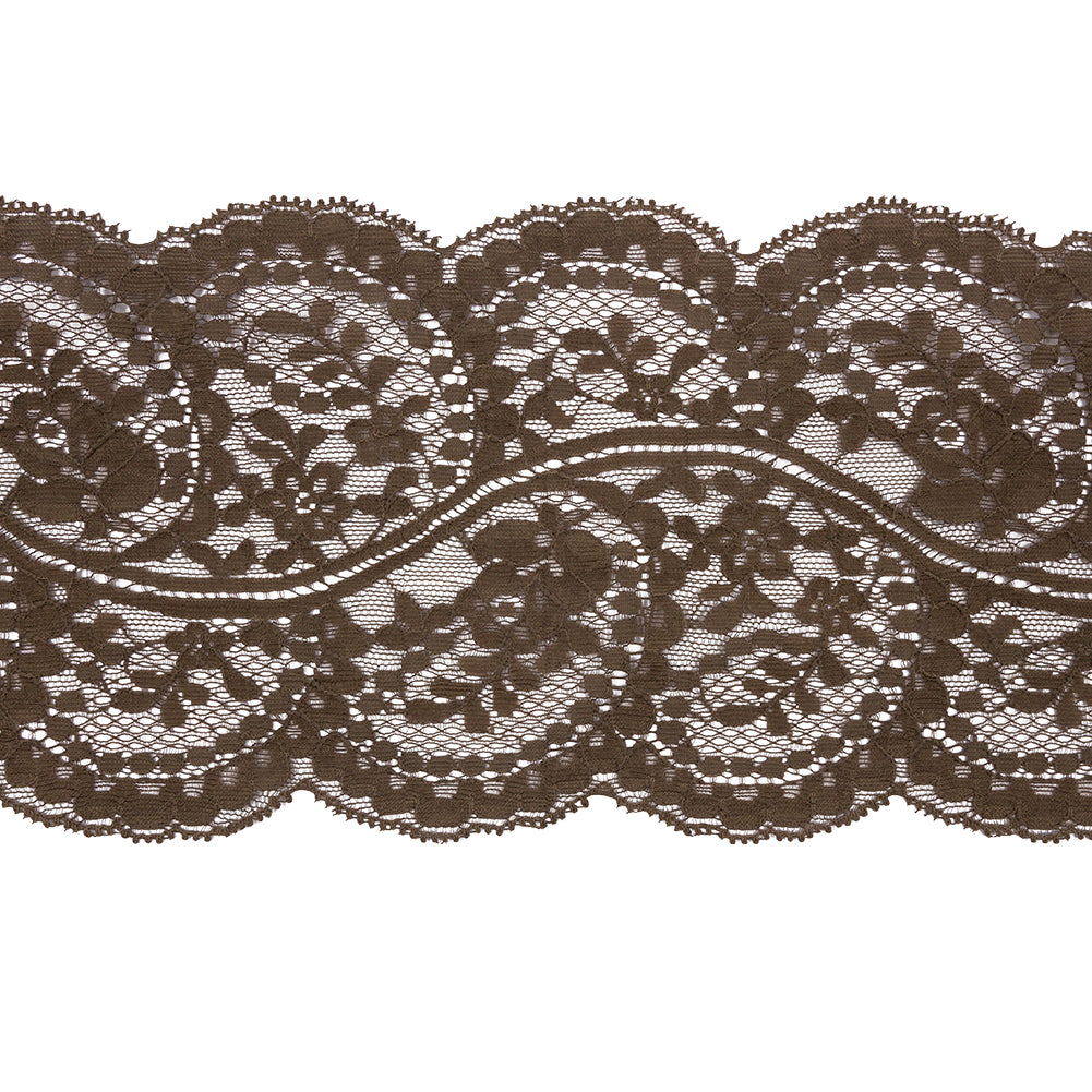 Famous NYC Designer Dark Olive Flowering Leafy Vine Lace Trim with Scalloped Edges - 5"