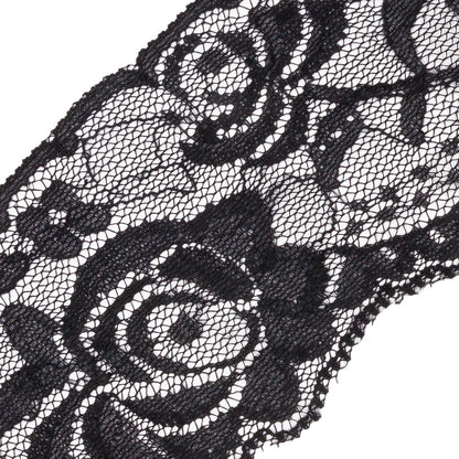 Famous NYC Designer Black Delicate Roses Stretch Lace Trim with Scalloped Edge - 2.25" Detail