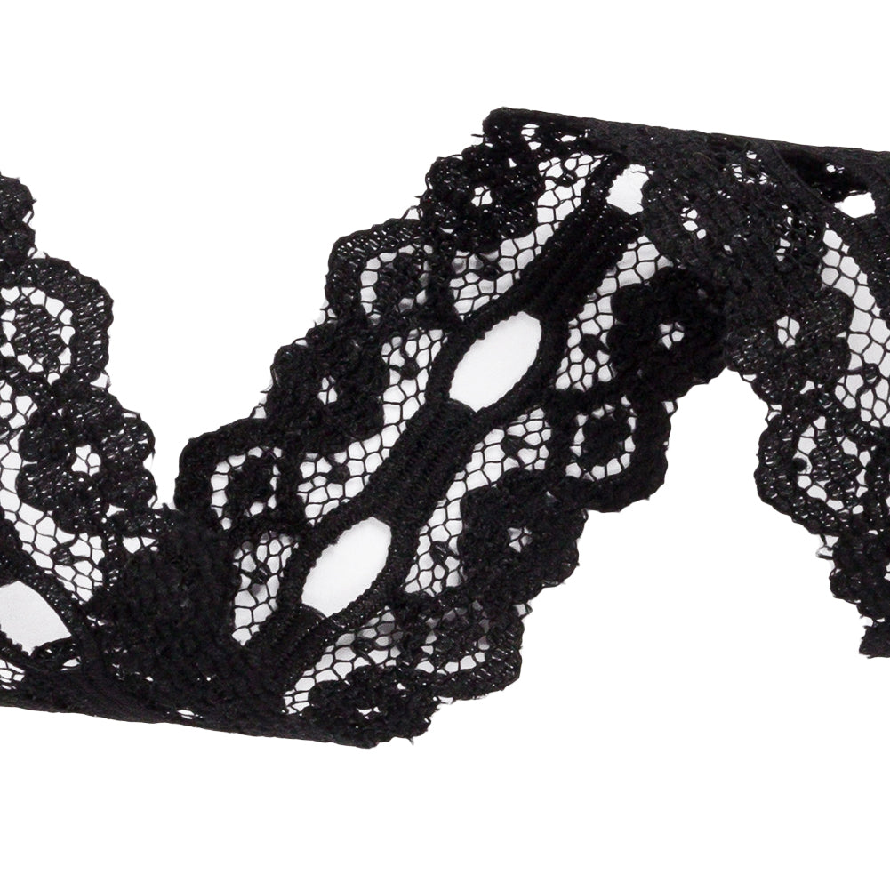 Black Floral Scalloped Lace Trim - 1.125" Detail