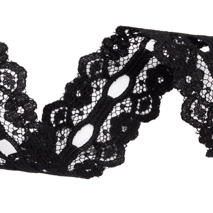 Black Floral Scalloped Lace Trim - 1.125" Detail