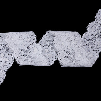 Famous NYC Designer White Floral Scalloped Stretch Corded Lace Trim - 1.625"