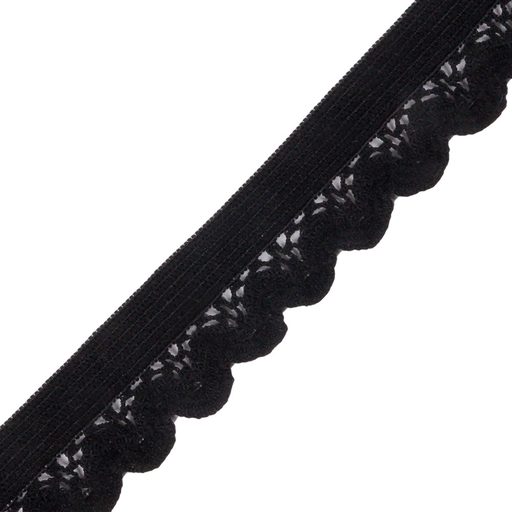 Famous NYC Designer Black Scalloped Elastic Lace Trim - 0.75" Detail
