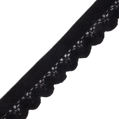 Famous NYC Designer Black Scalloped Elastic Lace Trim - 0.75" Detail
